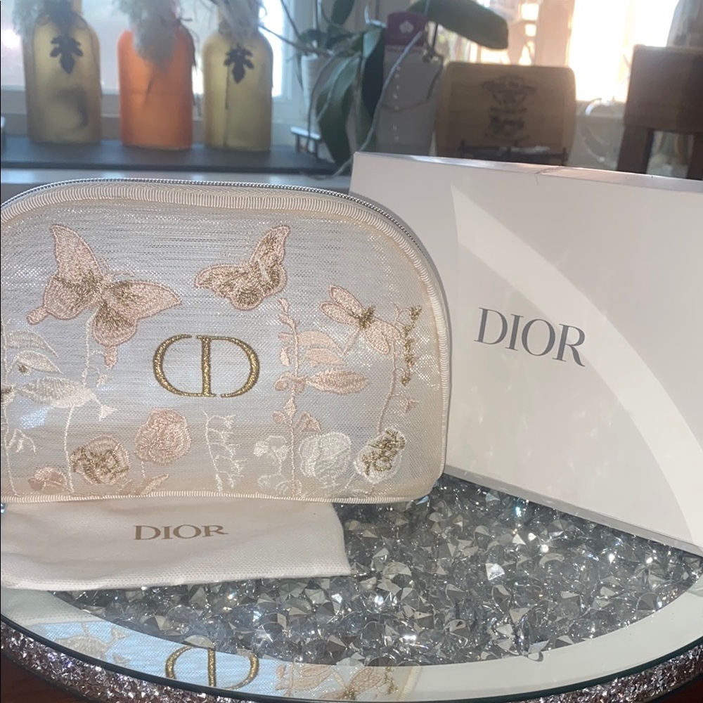 Dior Cream Cosmetic Bag with Embroidered Motifs